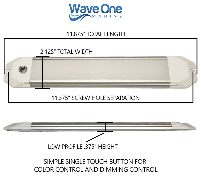 Wave One Marine 12" Dual Color Dimmable Dome Boat Light | 12V Volt RV Aluminum Housing Touch Dimmer Switch | IP67 Waterproof Interior Exterior (White | Red) White | Red