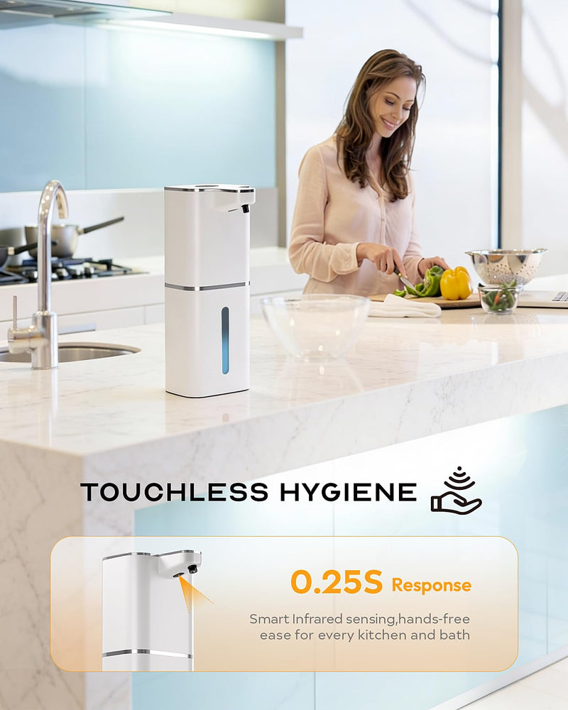 Automatic Soap Dispenser Touchless, 6-Level Adjustable,13.5oz/400ml Rechargeabled Wall Mounted Smart for Bathroom and Kitchen Dish Soap,White White Gel