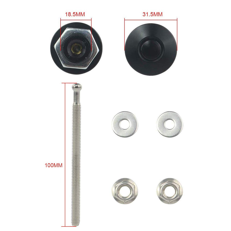 2pcs 1.25" Universal JDM Style Quick Latch Bumper Release Fastener Push Button Billet Hood Pin Lock Clip Kit Quick Pins for Auto Car Bumper Hood License Plate Black