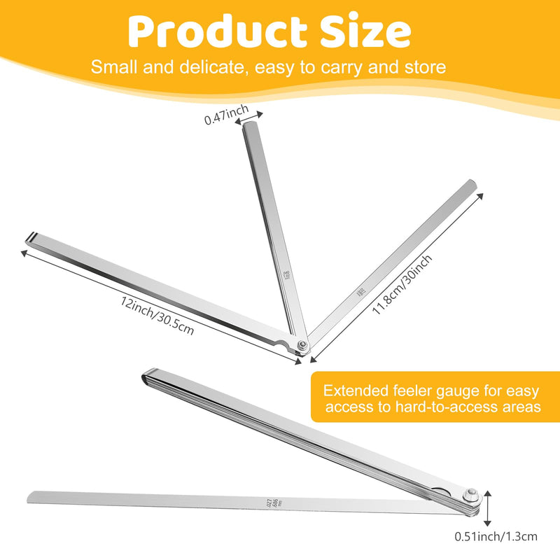 25 Blades Stainless Steel Long Feeler Gauge, Metric and Imperial Gap Measuring Tool Width and Thickness Feeler Gage Gauge for Spark Plug, Valve Adjustment Tool, 0.038-1.02mm 0.0015-0.040 Inch