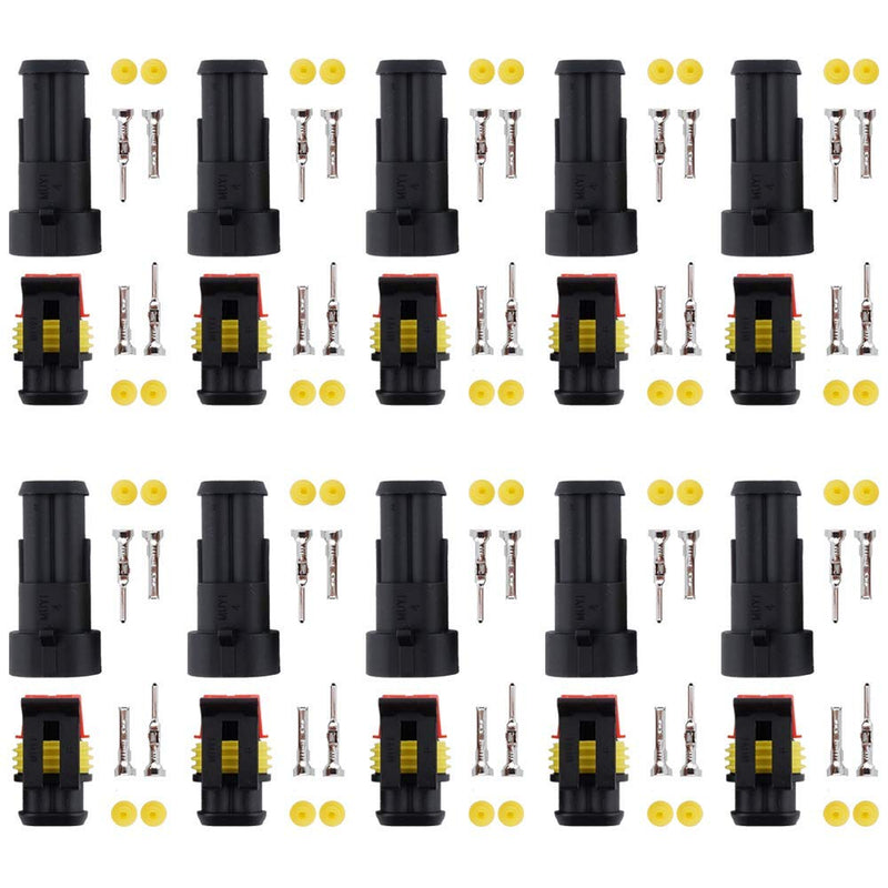 MUYI 10 Kit 2 Pin Way Waterproof Electrical Connector 1.5mm Series Terminals Water Resistend 2 pins