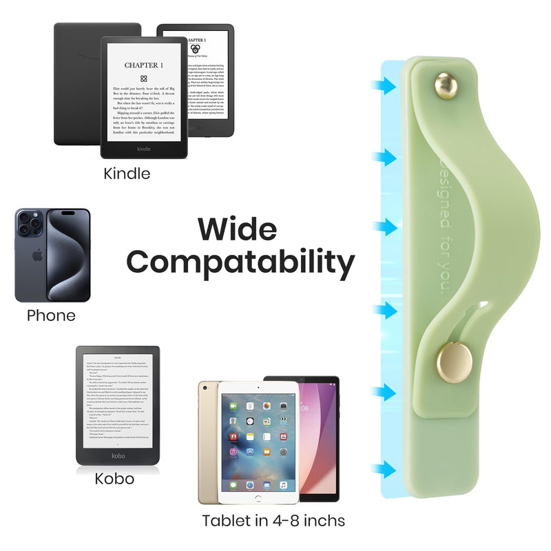 CoBak Hand Strap Holder for Kindle/Tablet - Lightweight TPU One-Handed Grip with Strong Stick, Stand for Phone, Adjustable Tightness for Kindle/Kobo/Voyaga/Lenovo/Sony E-Book Tablet, Matcha matcha-1