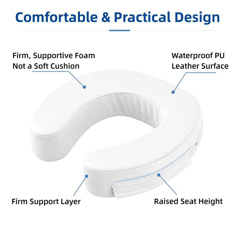 3-Inch Padded Raised Toilet Seat Cushion for Seniors, Firm High-Density Foam Toilet Seat Riser with Waterproof Cover, Easy to Clean, Fits Standard and Elongated Toilets (White) White 3 inches