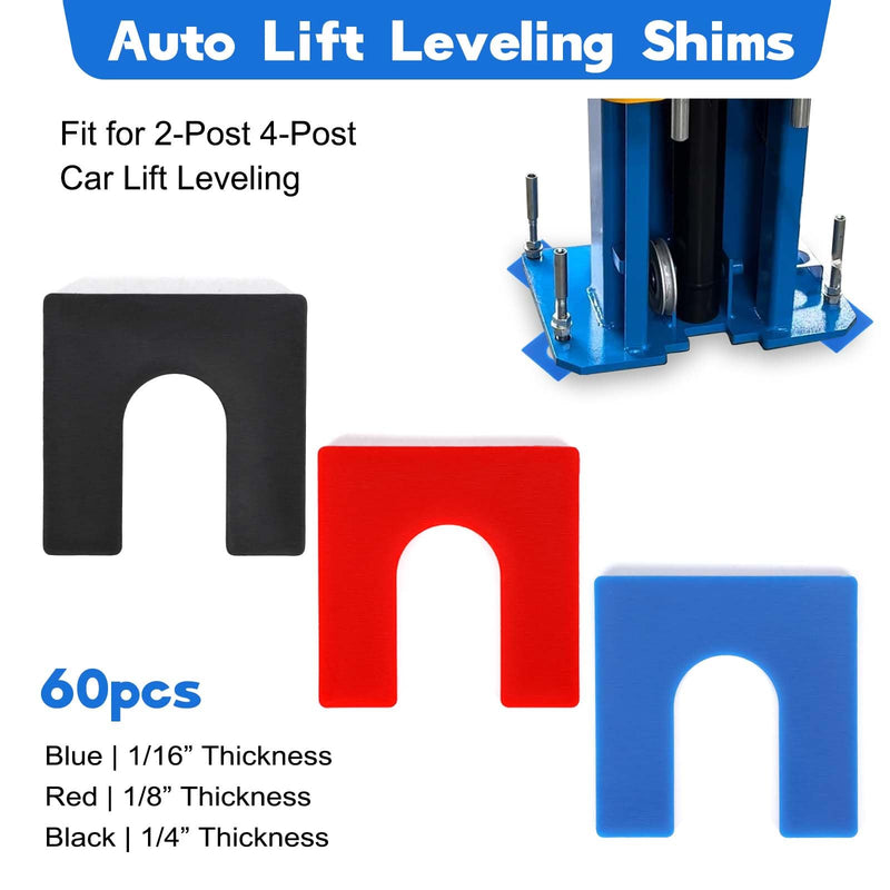 60 Pcs Plastic Auto Lift Leveling Shim Kit For 2 Post 4 Post Car Lift Install, Tile Construction Horseshoe Spacer Fit For 3/4" Anchor Bolt (1/16" Blue, 1/8" Red, 1/4" Black) 3-Size | 60pcs Plastic Shims