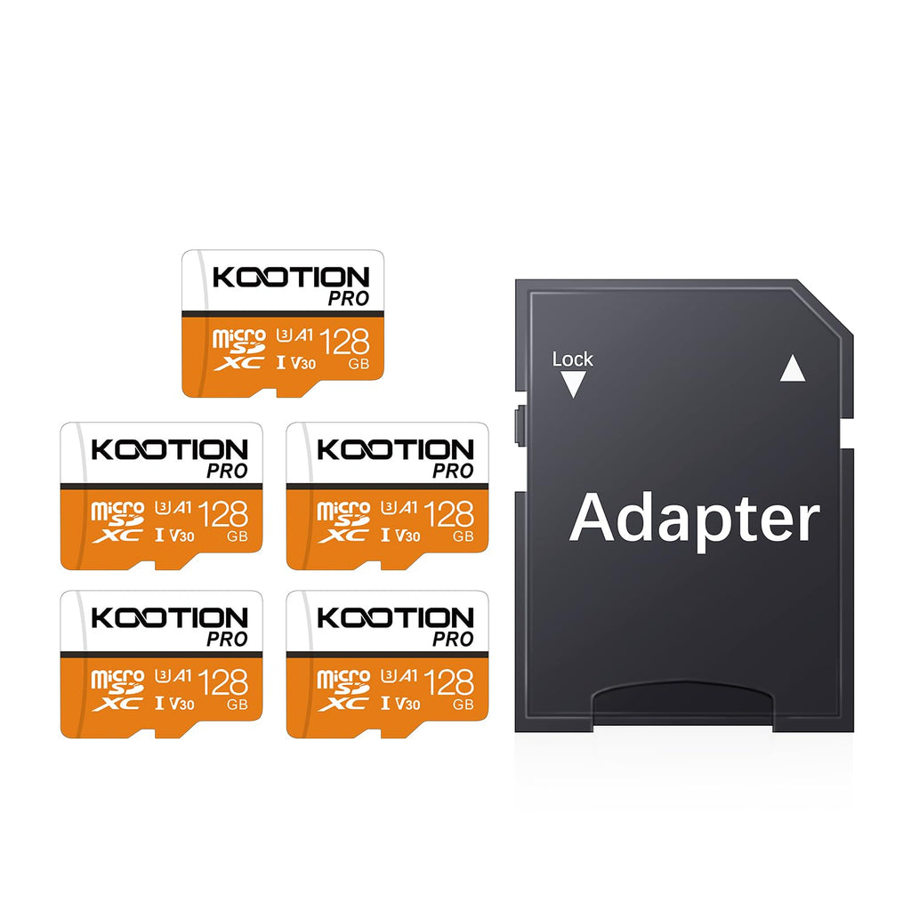 KOOTION 5 Pack Micro SD Cards 128GB, U3 microSDXC Flash Memory Card for 4K Video Recording, A1, V30, Full HD, C10 TF Card with Adapter 5-Pack