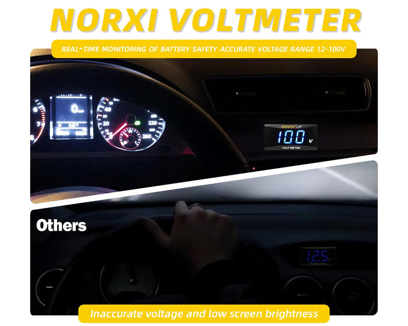 DC 12V Car Digital Voltmeter, Digital Volt Meter 12 Volt LED Display Voltage DC 12-100V Voltage Gauge Waterproof, Volt Gauge for Car Motorcycle SUV Boat, Blue