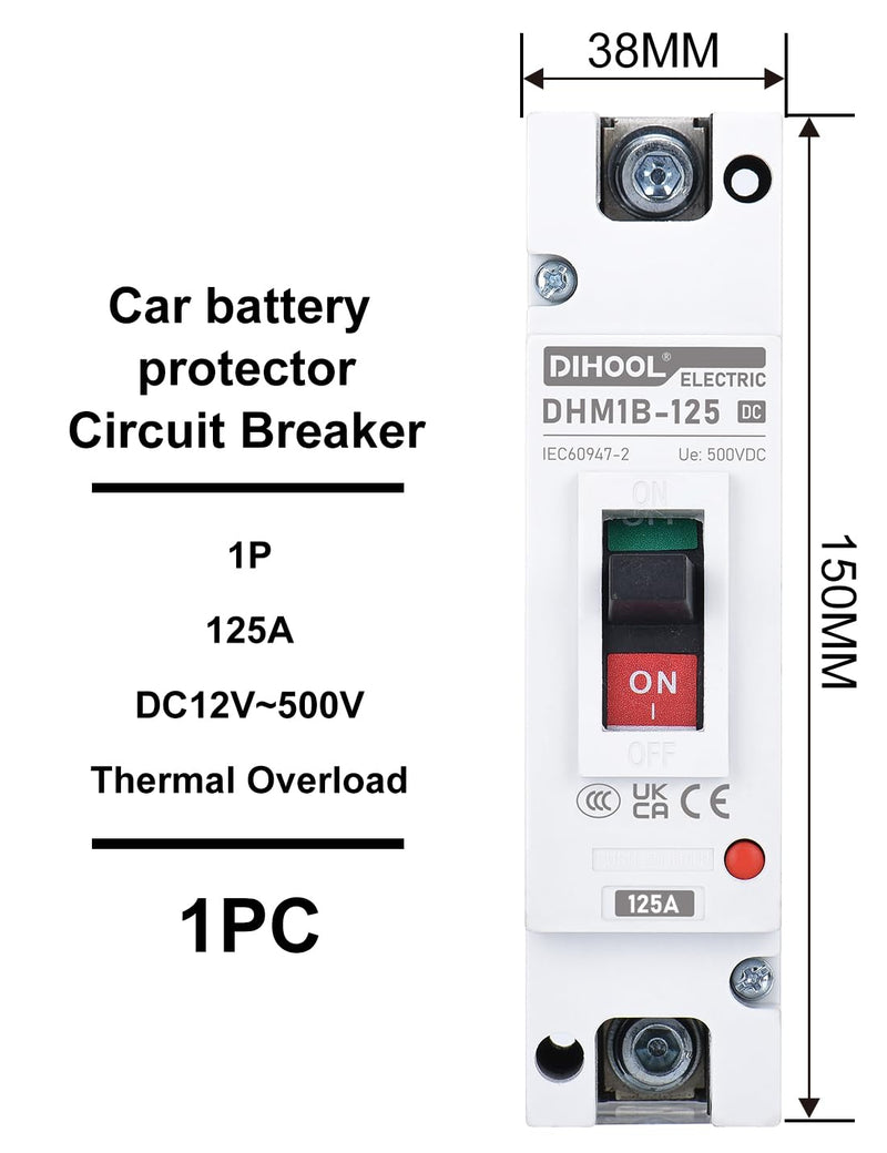 DIHOOL 125 Amp DC Breaker, Battery Disconnect Switch 500V, Thermal Magnetic Trip for Solar, Main Power, UPS 125a