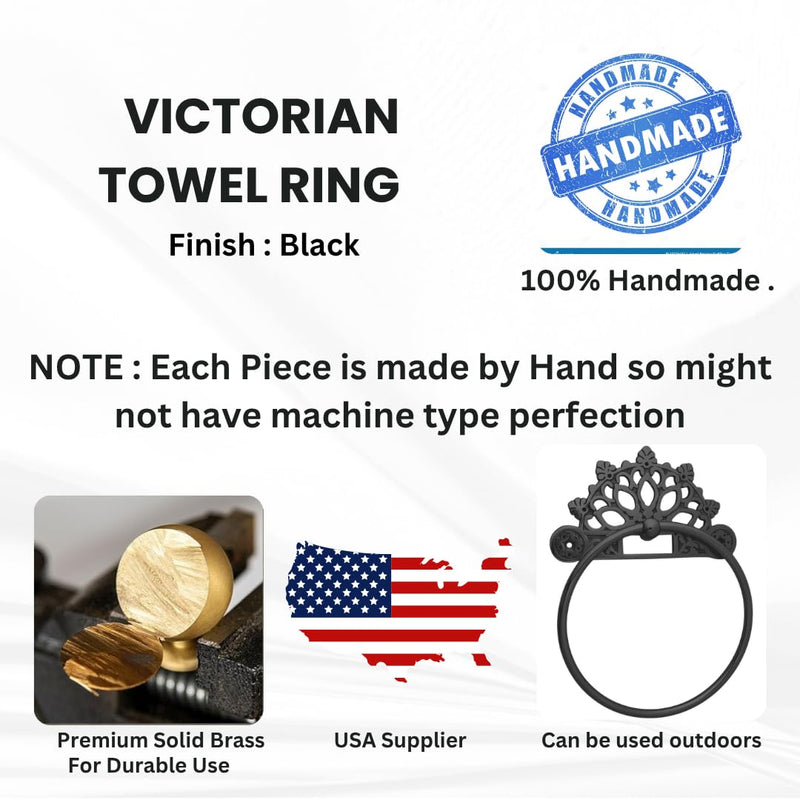 Victorian Towel Ring | Solid Brass | Black 6 inches | Hand Towel Hanger | Round Towel Holder for Bathroom, Toilet,Kitchen Accessories Handmade | Wall Mounted | Napkin Holder