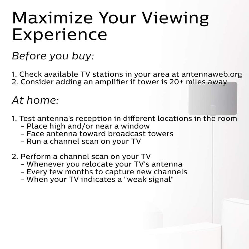 Philips Indoor Switch TV Antenna, Reversible Black White Finish, Perfect Home Decor, Long Range Digital HDTV Antenna, Smart TV Compatible, 4K 1080P VHF UHF, 10ft. Coaxial Cable Included, SDV2226N/27