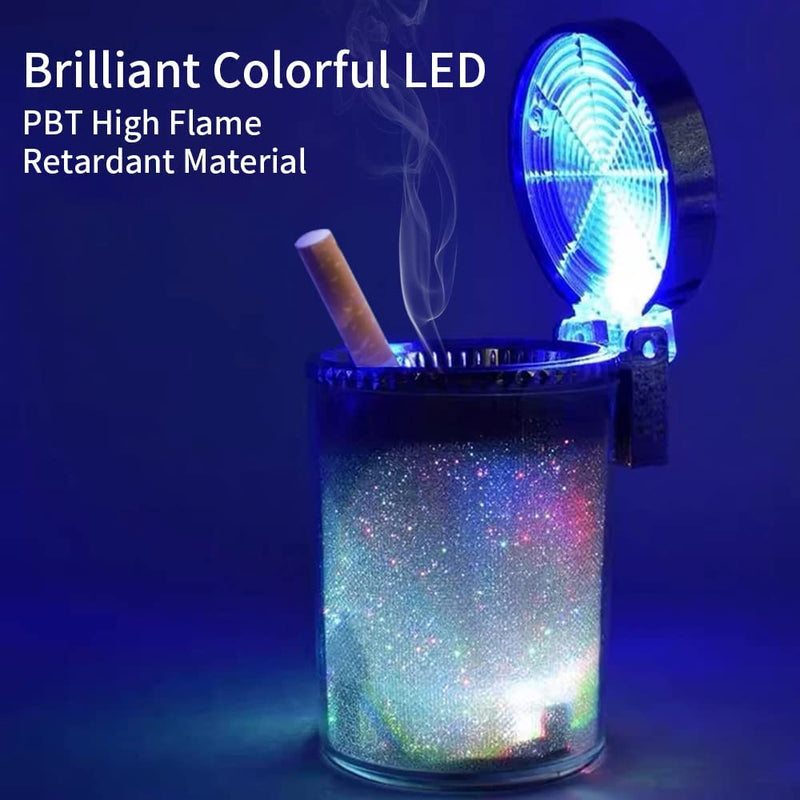 Bosaidong Car Ashtray, Auto Ashtray With LED Light, Mini Car Trash Can, Portable Ashtray with Lid Suitable for Most Vehicles, Silver