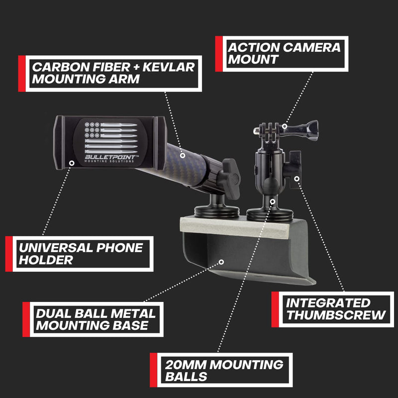 Bulletpoint Metal Dash Mount Cell Phone Holder & Action Camera Mount Compatible with 2011–2018 Jeep Wrangler JK (Dual 20mm Ball Base) Dual 20mm Ball Base