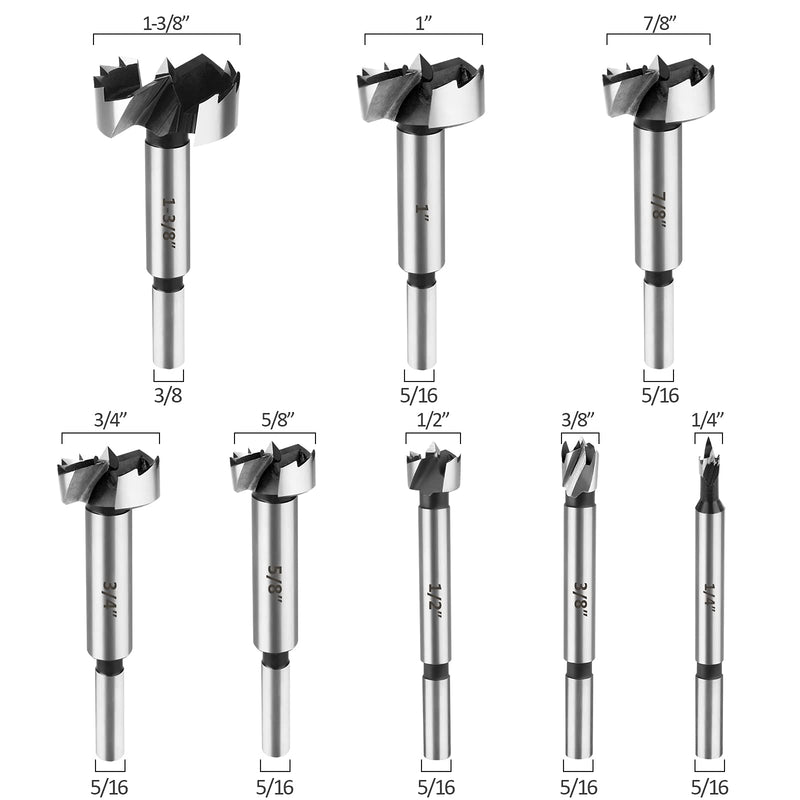HPHOPE Forstner Bit Set 8Pcs - Forstner Bits for Wood, Wood Drilling with Storage Case 8 Pcs Set