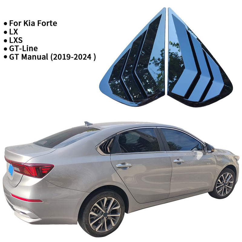 Window Louvers for Kia Forte Sedan 2019 2020 2021 2022 2023 2024 Rear Side Window Louvers Sport Style Blinds Cover Air Vent Shades Panel Auto Exterior ABS Decorate Accessories 2PCS/Set (Glossy Black) Glossy Black