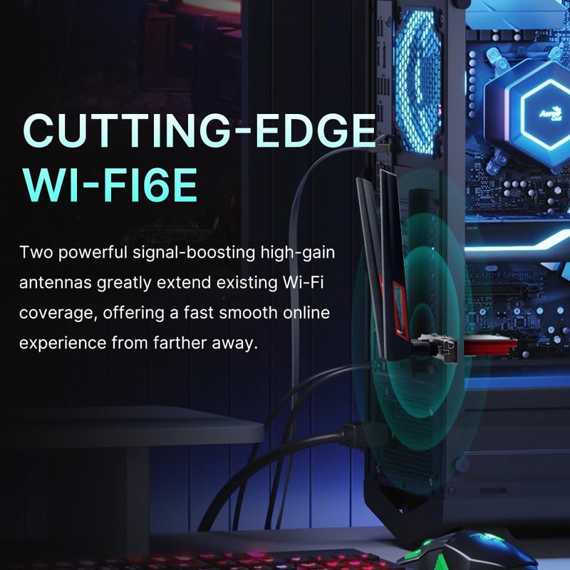 WiFi 6E AX210 PCIE WiFi Card with BT 5.3,AX5400 Tri-Band Network Cards Wireless Card for PC,Supports OFDMA & MU-MIMO, Ultra-Low Latency, WPA3, Low-Profile Bracket, Win10/11 (PCIE-AX210) Antenna 10Dbi