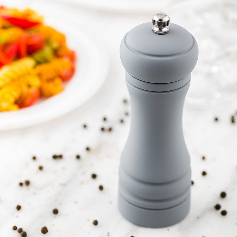 Restaurantware 6-IN Classic French Pepper Mill: Perfect for Restaurants Cafes and Catered Events - Adjustable Coarseness Pepper Grinder - Matte Gray Environment-Friendly Rubberwood - 1-CT 6"
