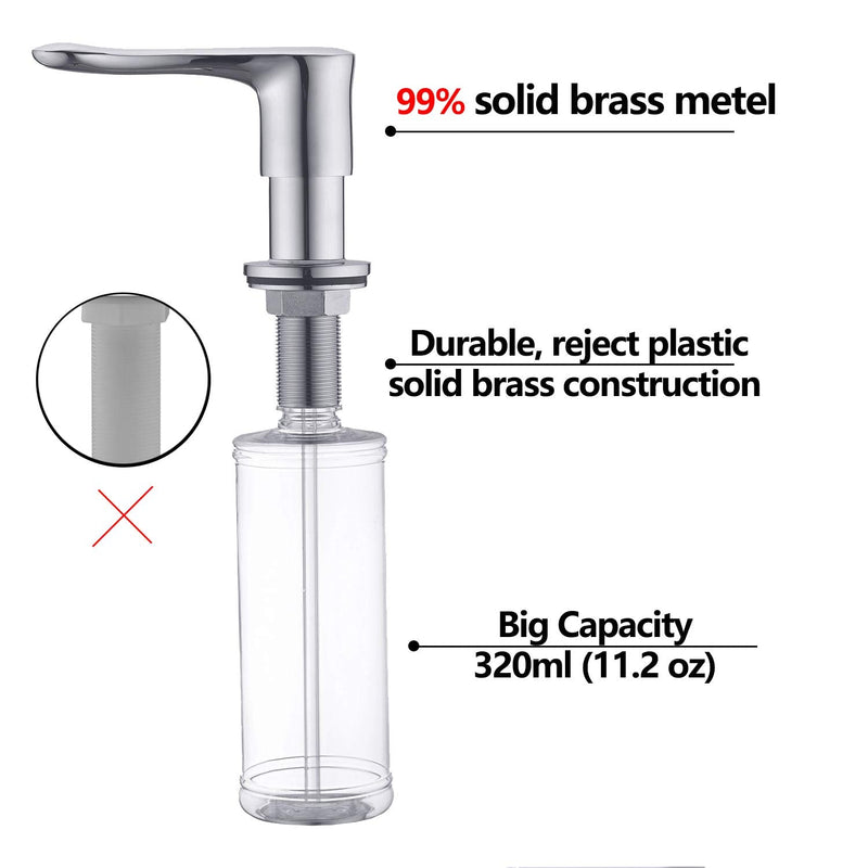 Kitchen Sink Soap Dispenser Chrome, Solid Brass Pump Head Sink Refillable Bottle, Spot Resist Stainless Chrome Aj-f062 with Bottle