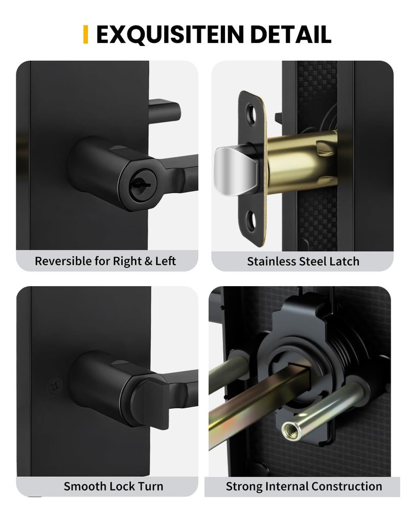 Goldenwarm Matte Black Entry Door Handle with Keyed Lock, Zinc Alloy Black Door Lever for Office & Storage & Entry Door, Adjustable & Reversible, Interior or Exterior Use - 1 Pack