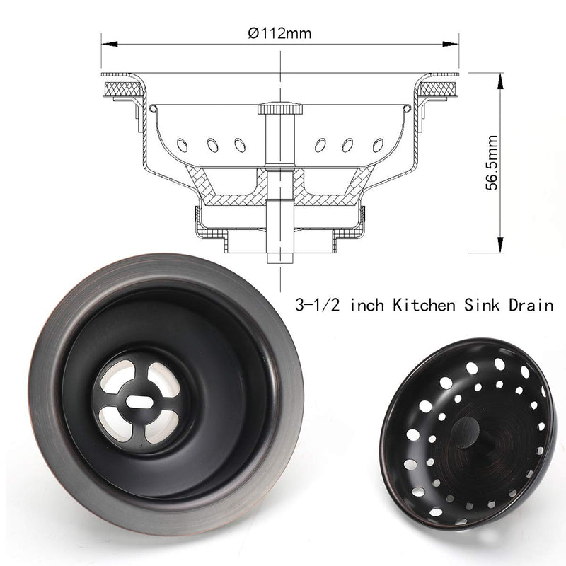 KONE 3-1/2 Inch Kitchen Sink Drain ORB Assembly with Strainer Basket/Stopper, All Stainless Steel Durable and Rustproof Oil Rubbed Bronze