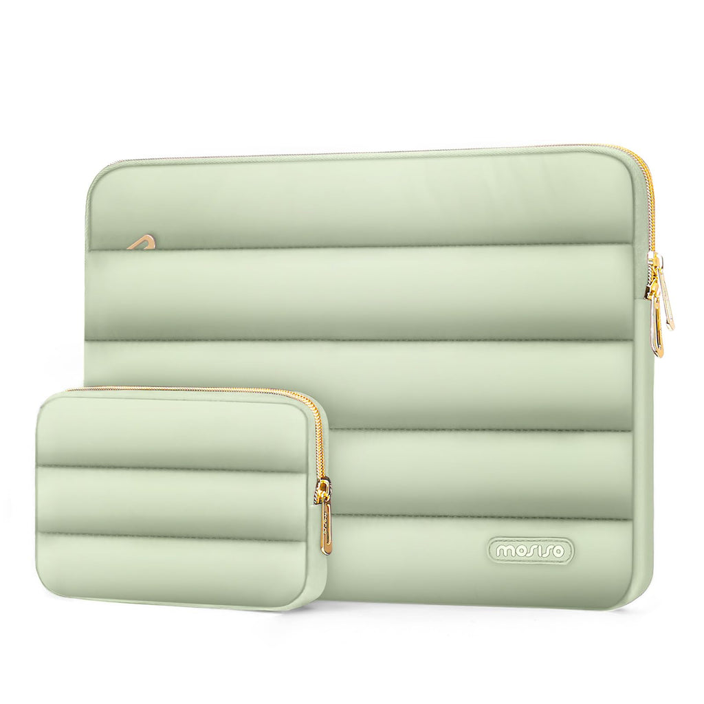 MOSISO Puffy Laptop Sleeve Compatible with MacBook Air/Pro, 13-13.3 inch Notebook, Compatible with MacBook Pro 14 inch M3 M2 M1 Chip 2024-2021, Polyester Horizontal Bag with Small Case, Sage Green 13.3 inch