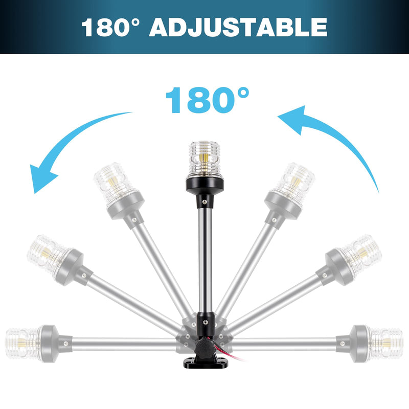 12 Inches Anchor Light Boat Stern Light Waterproof IP67, White Fold Down Marine Navigation Lights for Boats LED for Pontoon, Jon Boat and Bass Boats (12-24V) 12 Inches