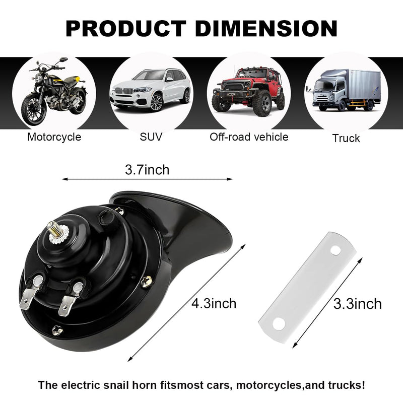 300DB Super Loud Train Horn, 12V Waterproof Air Horns Replacement Kit, High Low Tone Car Air Electric Snail Double Horn, Universal Vehicle Air Horn Replacement for Car Truck Boat (Black) Black 1 PCS