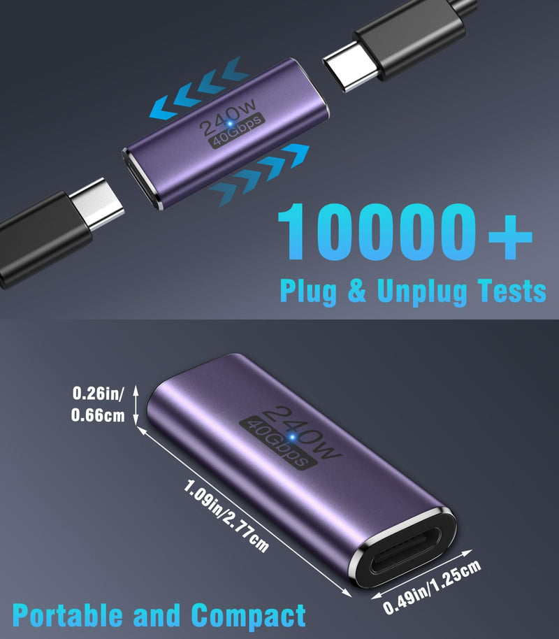 MoKo USB C Female to Female Adapter, USB C Coupler Supporting 240W Fast Charging/40Gbps Data Transfer, USB Type C Extender with 8K@60Hz Video for MacBook, iPad, Thunderbolt 4/3-2 Pack