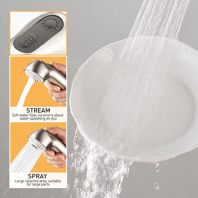 Kitchen Sink Faucet Spray Head Replacement Compatible with Grohe 46312SD0/46298SD0, Faucet Part Spray Wand for Bathroom Tub, Pull Out Sprayer Head (Brushed Nickel) Brushed Nickel