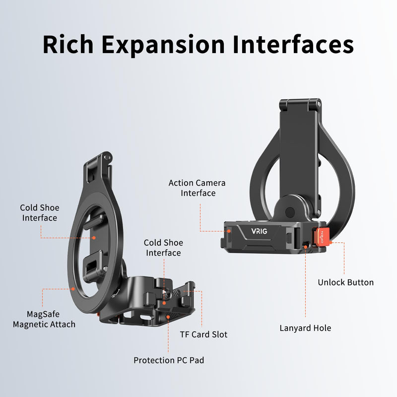 VRIG Magnetic Mount Stand for DJI Osmo Pocket 3/4/ 4P/ Xtra Muse | Camera Frame Expansion Phone Holder with 1/4 Thread and Cold Shoe, 180/270/360° Adjustment Magsafe Adapter Xtra Accessories