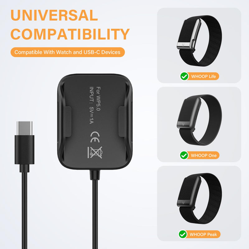 3.3Ft Type-C Charger for Whoop 5.0/MG Basic Smartwatch Charger Black
