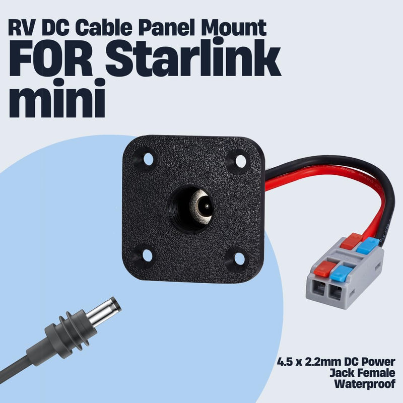 RV DC Cable Panel Mount Compatible with Starlink mini, 5.5 x 2.1mm 2-Pole DC Female Socket，Waterproof Passthrough(Square 1pcs, Black) Square 1pcs