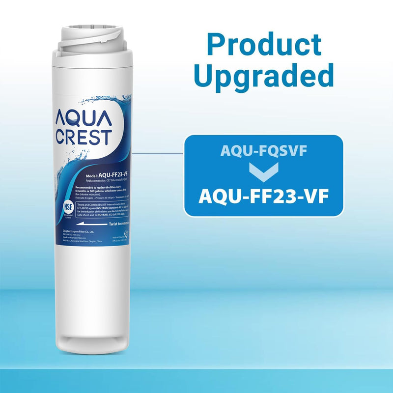 AQUA CREST FQSVF FQSVN Under Sink Water Filter, NSF/ANSI 401 Certified, Replacement for GE FQSVF, FQSVN, FQSLF, Compatible with GE GXSV65R, Reduces PFAS, PFOA/PFOS, Model No.AQU-FF23-VF, 2 Pack