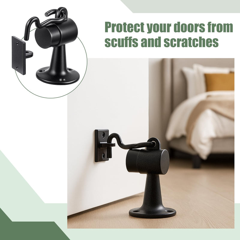 Yaocom 2 Pack Heavy Duty Floor Mounted Door Stop 3.5 Inch Aluminum Commercial Grade Door Stopper with Rubber Bumper & Stainless Steel Screws (Black) Black