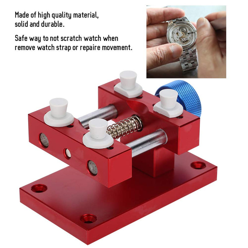 ZJchao Watch Case Holder, 80mm Maximum Opening Aperture Metal Adjustable Watch Case Holder Watch Strap Remover Base Watch Movement Base Repair Tool Watch Back Case Opener for Watch Makers Repairing Red