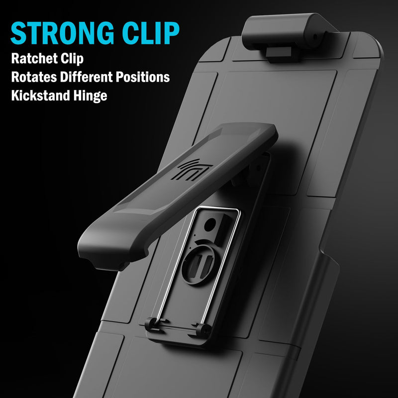 Nakedcellphone Holster for iPhone 17e / iPhone 16e Belt Clip - Black | Made to Fit Most Slim/Standard Phone Case, Rotating Holder with Secure Latch