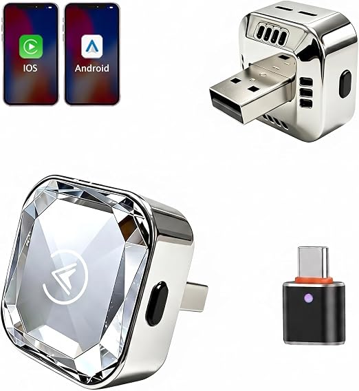 2026 Upgraded Wireless CarPlay Adapter for iPhone & Android Auto | One-Click Switch, Fast Auto-Connect, Alloy Apple Bluetooth CarPlay Adapter, Plug & Play for 1000+ Vehicles, USB-A/C Included