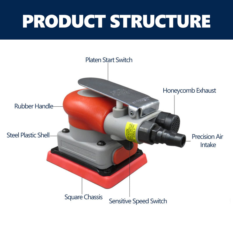 WALFRONT Pneumatic Sander Sander 10000 RPM Air Orbit Finishing Sanding Tool for Wood Sanding Car Waxing Metal 0.6-0.8Mpa