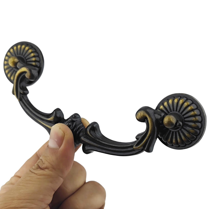 4-Pack 5" C-C (5 Inch Centers) Bail Drawer Pull Drop Handles Dresser Handle Cabinet Pull Hardware Vintage Style Antique Brass 128 mm Center Hole Distance (4,Antique Brass) 4