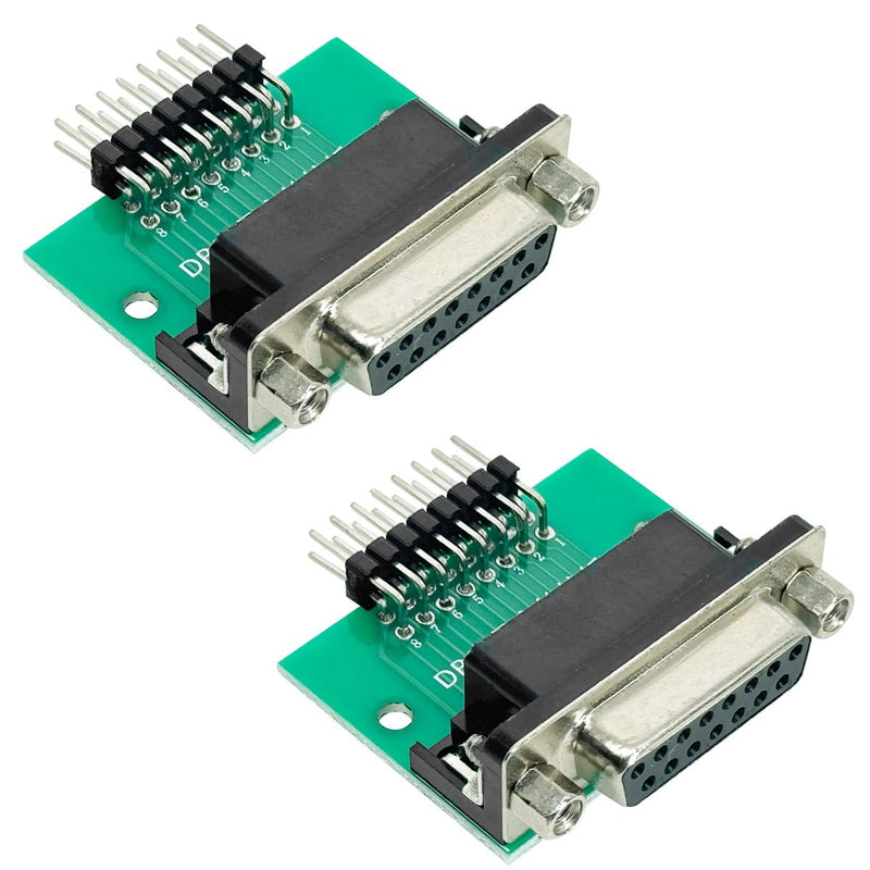 2Pcs DB15 Female Breakout Conversion Board, RS232 D-SUB Serial 15Pin to DIP 0.1” Pitch Bent Pin Test board for DB15 Serial Communication Prototyping or Troubleshooting