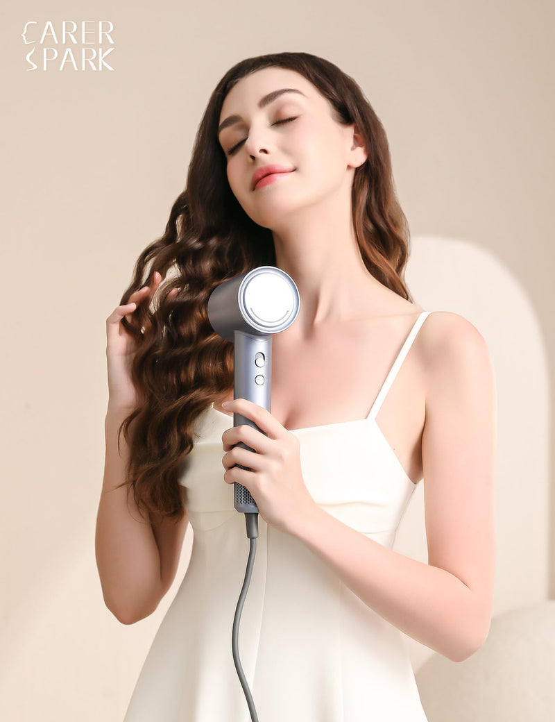 CARER SPARK Ionic Hair Dryer – 110,000 RPM High-Speed Motor, 200M Negative Ions, 2-Min Fast Drying, 60dB Quiet, 350g Lightweight, 3 Heat LED, Professional Blow Dryer for Women Men Travel
