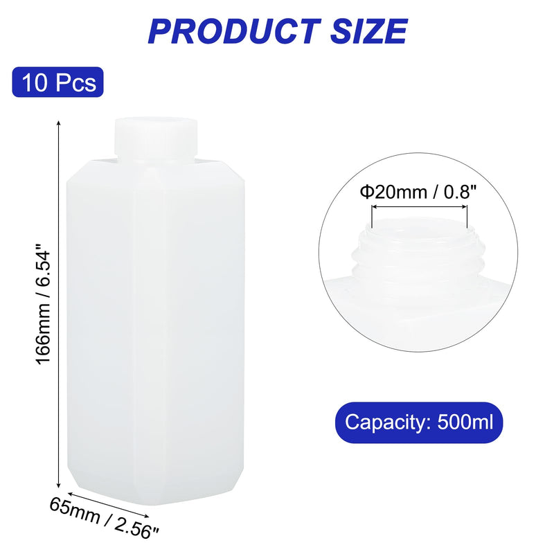 PATIKIL Reagent Bottles, 10 Pcs 500ml HDPE Narrow Mouth Square Sample Storage Container with Inner Ring Cover for Lab Water Reagent Liquids Solid Sample Storage Seal, Translucent White