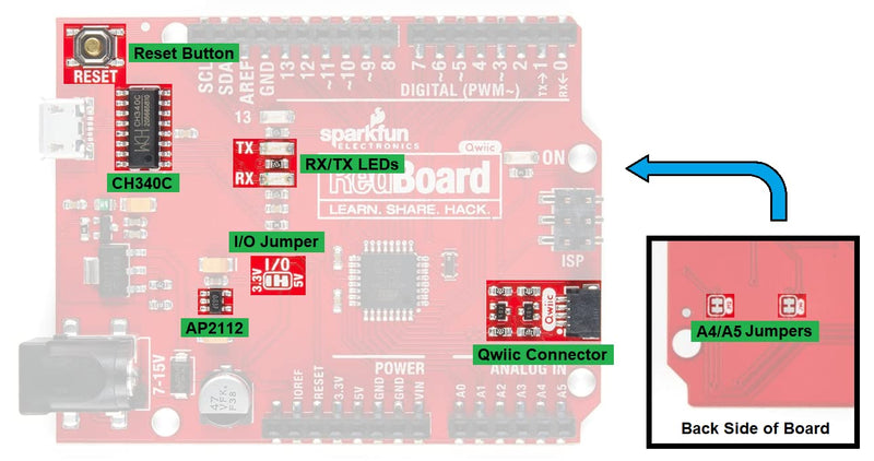 SparkFun RedBoard Qwiic ATMega328P Compatible with Arduino Board w/Qwiic Connector and CH340C Serial-USB Converter IC Breadboardable R3 Footprint microcontroller Improved Reset Button