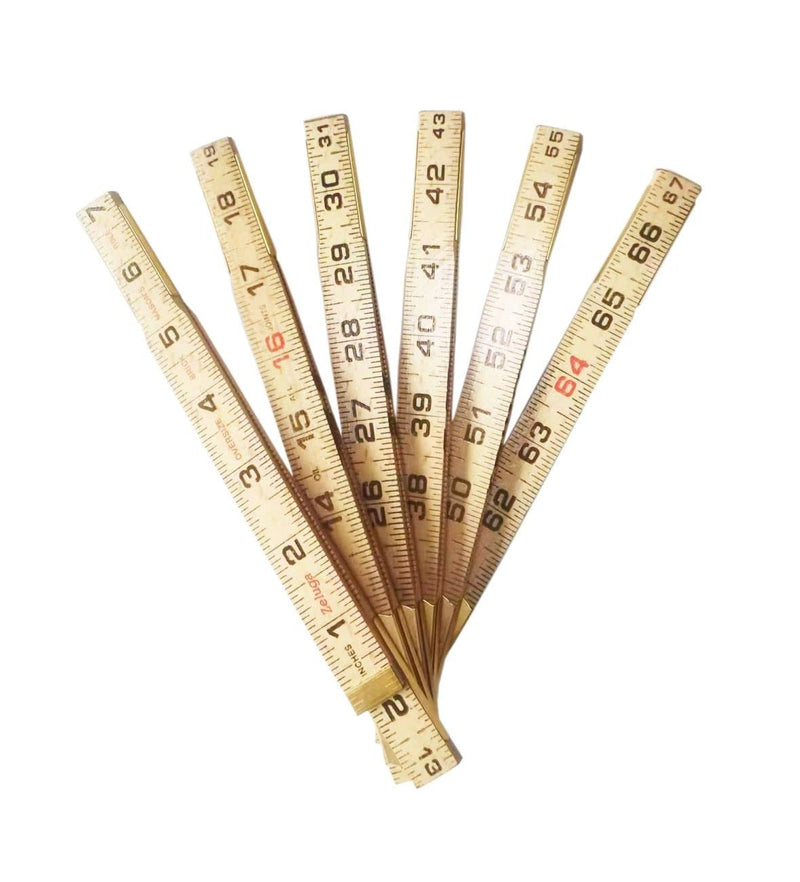 Zeluga 23-241 5/8in. x 6ft. Oversized Brick Mason Two Way Wood Rule, Folding Wood Ruler with Letter Side, Natural