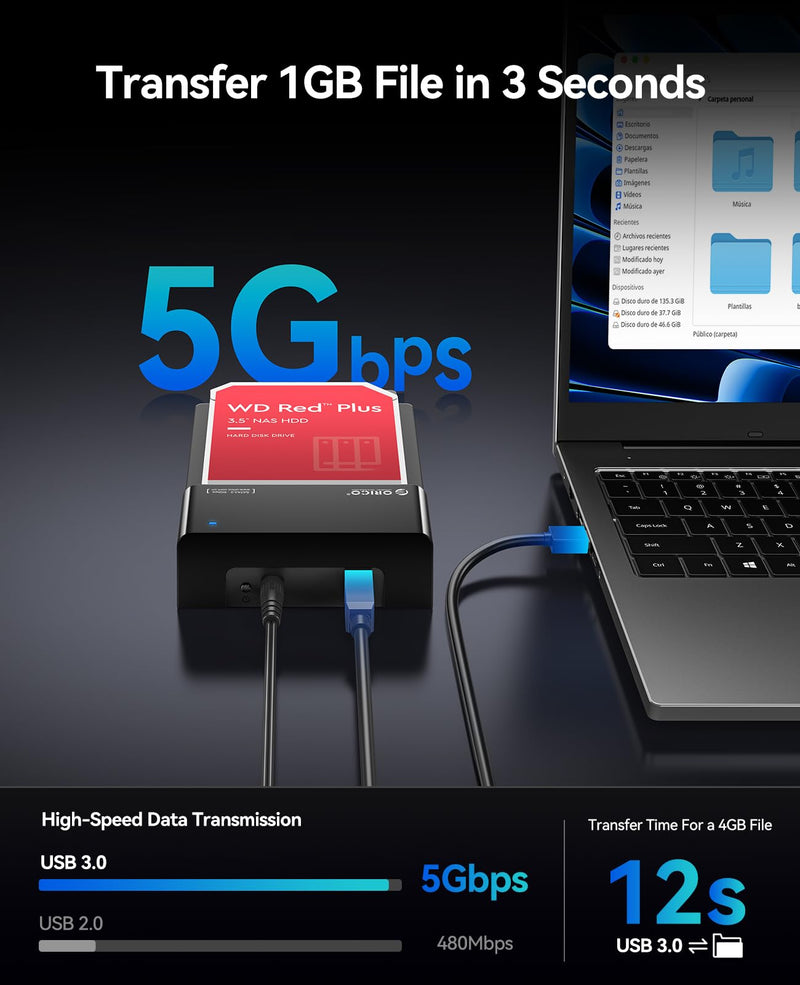 ORICO External USB 3.0 to SATA Hard Drive Lay-Flat Docking Station for 2.5 or 3.5in HDD, SSD Up to 24TB [Support UASP]