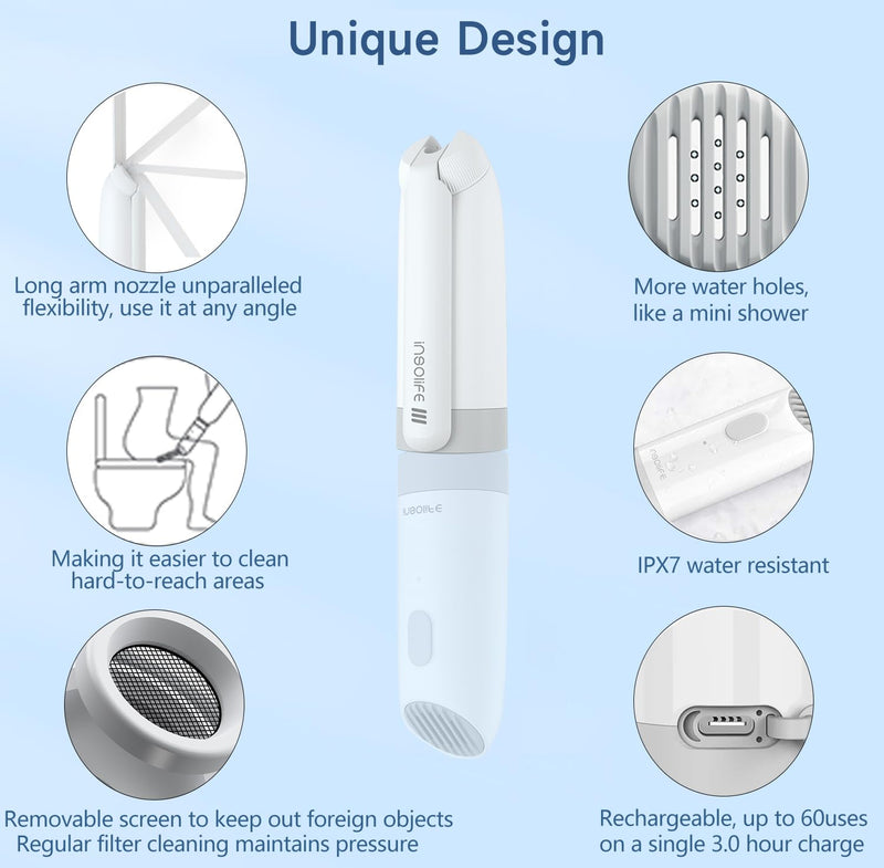 Insolife Portable Bidet|High Pressure Travel Bidet Electric Portable Bidet for Women Men Cleaning | Travel Bidet Portable