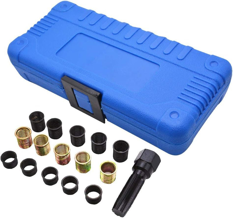 Spark Plug Repair Kit, 16Pcs Carbon Steel Spark Plug Tap Thread Repair Tools, M14 X 1.25 Rethreading Set with Portable Case