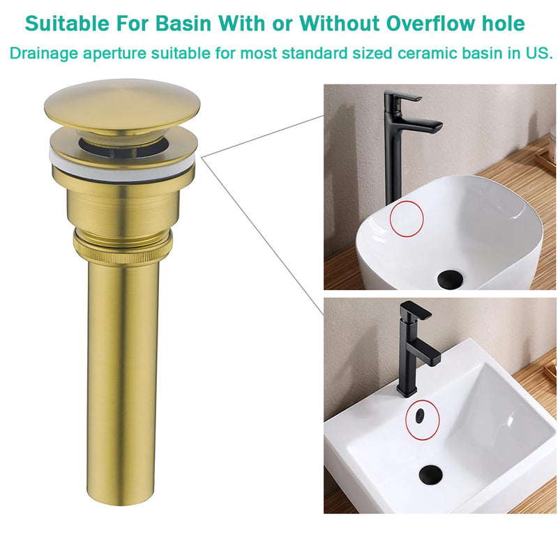 Bathroom Sink Drain With Overflow and Without Overflow Vessel Sink Lavatory Vanity Dual Use Pop Up Drain Stopper,All Metal Rustproof Brass and 304 Stainless Steel,Champagne Bronze Champagne Bronze