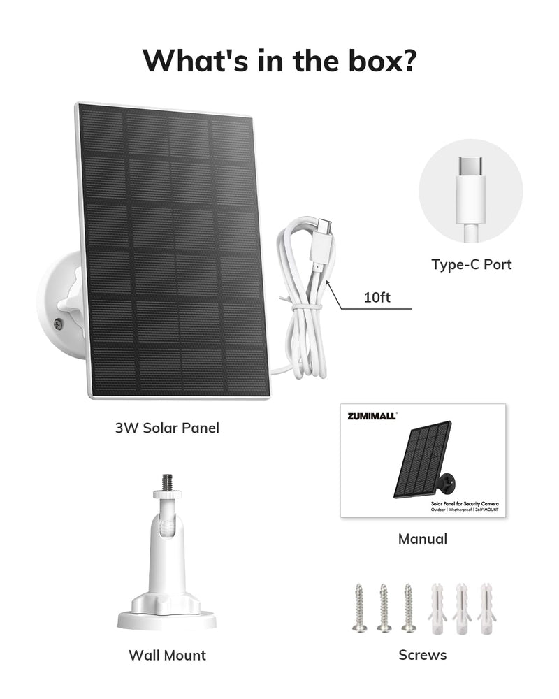 ZUMIMALL Security Cameras Wireless Outdoor with Magnetic Mount, 2K, 2.4G WiFi,3W Solar Panel with 10ft Type C Cable