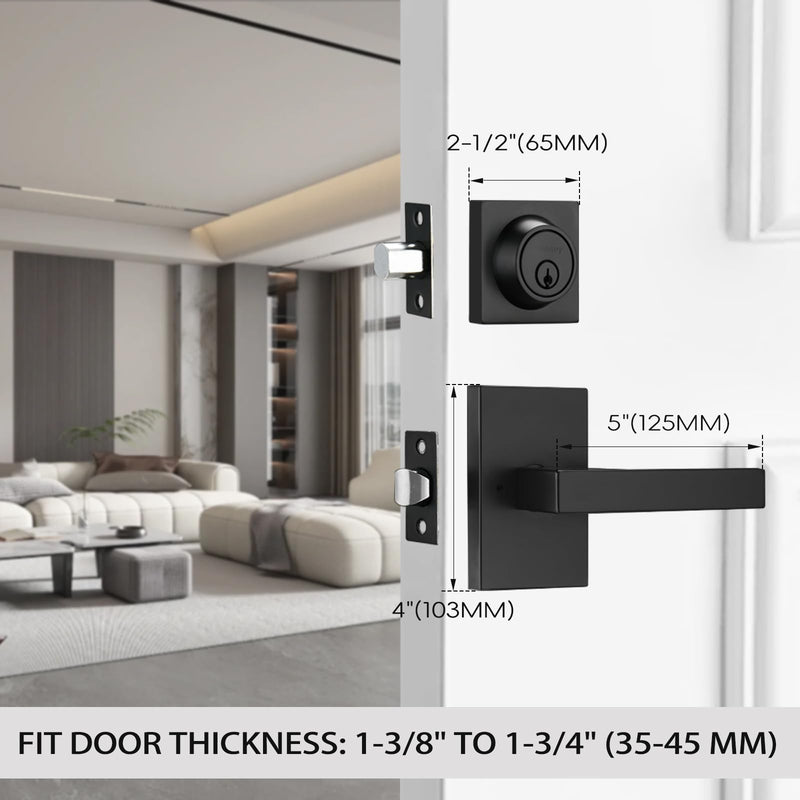 Exterior Door Lock Set with Deadbolt,Black Door Handle with Lock,Heavy Duty Front Door Lock 1 Deadbolt Combo Black