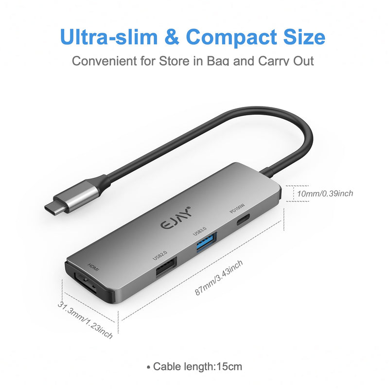 EJAY 4-in-1 USB C Docking Station with 100W PD Charging, HDMI 4K@30Hz, USB 3.0 Hub for Switch, MacBook Pro, iPad, Laptop, PC 4 Port