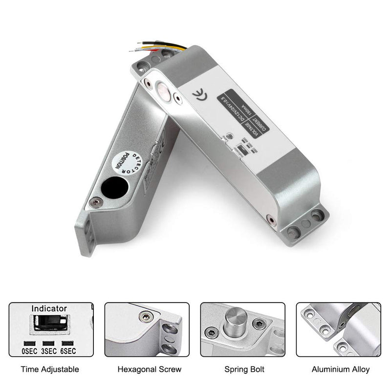 Electric Drop Bolt Lock DC 12V Fail Safe NC Mode Electronic Door Lock for Access Control Security - Surface Mounted with Time Delay